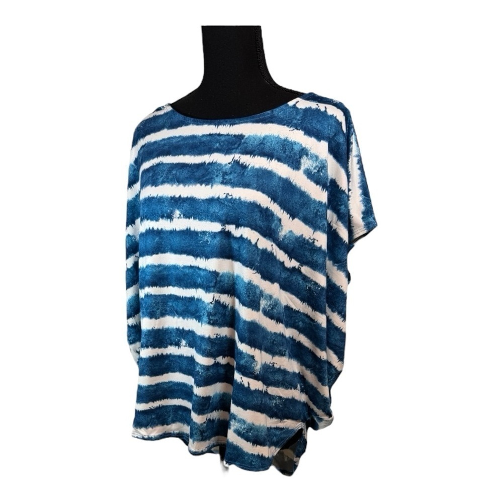 Yana K Sonja Top in Blue Ivory Tye Die Stripe NWT
